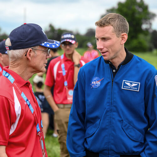 Ops Research Analyst and SPA Fellow talks with NASA Astronaut Woody Hoburg
